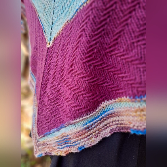 Hand Crafted OOAK Contemporary Elegant Striped Merino Wool Blue Purpl Knit Scarf - Picture 5 of 16